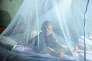File: a child sits under a treated mosquito net: Seven employees healthcare workers Gombe in police net for diverting 5,450 Insecticides Treated Nets meant for free distributio