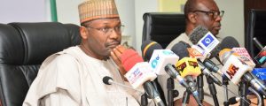 Prof Yakubu addressing the press