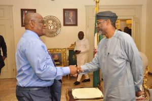 Rivers State Governor, Nyesom Ezenwo Wike and Majority Leader of the House of Representatives, Femi Gbajabiamila on Wednesday at the Government House Port Harcourt when he granted audience to the Majority Leader and his Campaign Team.