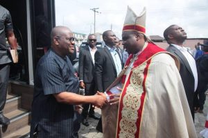 Rivers State Governor, Nyesom Ezenwo Wike and Anglican Bishop of Niger Delta North, Rt Rev Wisdom Budu Ihunwo during the 3rd Session of the 8th Synod of the Anglican Diocese of Niger Delta North at Saint Thomas Anglican Church, Diobu, Port Harcourt on SundayRivers State Governor, Nyesom Ezenwo Wike and Anglican Bishop of Niger Delta North, Rt Rev Wisdom Budu Ihunwo during the 3rd Session of the 8th Synod of the Anglican Diocese of Niger Delta North at Saint Thomas Anglican Church, Diobu, Port Harcourt on Sunday