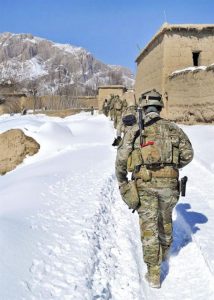 Afghan police and coalition special operations forces conduct a patrol in the Shah Joy district in Afghanistan’s Zabul province, Jan. 27, 2012. The police serve as a defensive, community-oriented force to bring security and stability to rural areas of Afghanistan