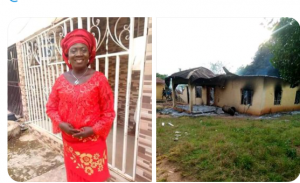 Mrs Acheju Abuh, PDP women leader burnt with her family houses