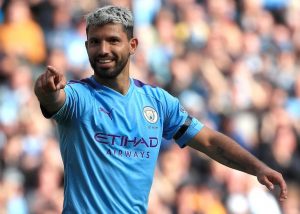 Sergio Aguero: struck twice in his farewell match for champions Manchester City.