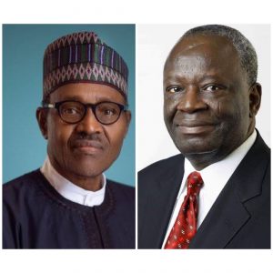 President Muhammadu Buhari, left, and Professor Ibrahim Agboola Gambari