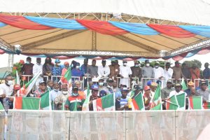 Lagos APC chairmanship candidates at the official presentation of party’s flags ahead of the July 24 Local Government election in Lagos.