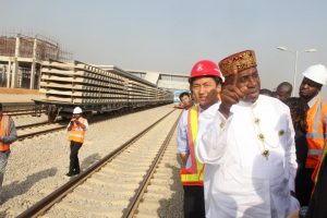 Minister of Transportation, Rotimi Amaechi inspecting one of the rail projects