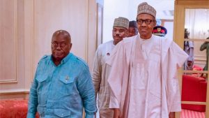 Presidents Muhammadu Buhari of Nigeria, right, and Nana Akuffo Ado of Ghana
