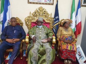 CP Eboka Friday,HRM Aaron Miller Ikuru and Wife during the Police Commissioner's visit at the king's Palace