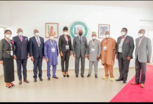 Governor Dapo Abiodun (centre) and members of African Development Bank and International Fund for Agricultural Development (AFDB/IFAD) Special Agricultural-Processing Zone (SAPZ) programme, the coordinators in Abeokuta on Wednesday