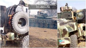 Military trucks destroyed at Kumuya Military Base by Boko Haram members