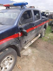 The abandoned Hilux vehicle the gunmen used during the attacks on the Police Personnel last night in Rivers.