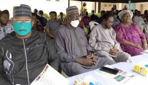 From Left; General Manager/CEO, National Theatre representing the Minister for Information and Culture; Prof. Sunday Ododo, Director-General, National Gallery of Art, Mr Ebeten Ivara, Celebrant/Veteran Artist, Prof. Abayomi Barber and his wife, Mrs Adesola Barber at a special exhibition of Artworks to commemorate the 92nd birthday of the Veteran Artist in Lagos on Tuesday, 18/05/2021 (NAN Photo)