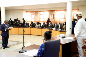 Governor of Rivers State, Nyesom Ezenwo Wike, Swearing-In the new Chief Judge of Rivers State Justice Simeon Chibuzor Amadi at Government House, Port Harcourt on Wednesday.