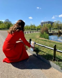 The Duchess , launching a treasure hunt by placing the book next to a fountain outside Kensignton Palace to celebrate the book