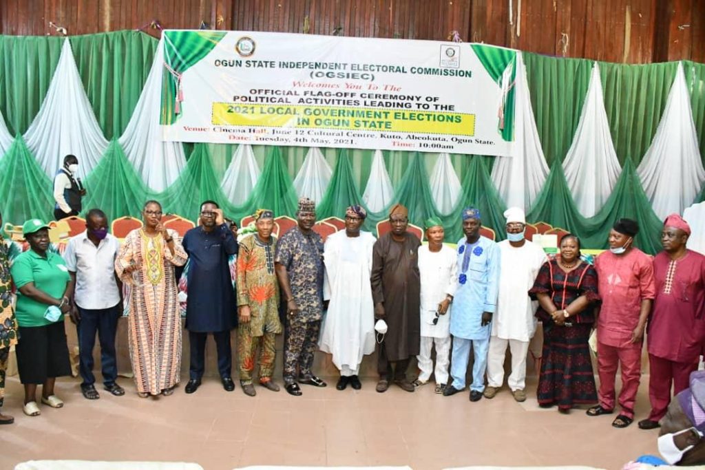 Chairman, OGSIEC, Mr. Babatunde Osibodu and other stakeholders during the official flag-off ceremony of the political activities for Local Government election in Abeokuta,