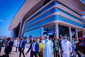 President Buhari on arrival at the Lagos train station
