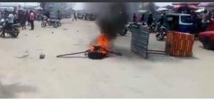 Bonfire set up by angry youths