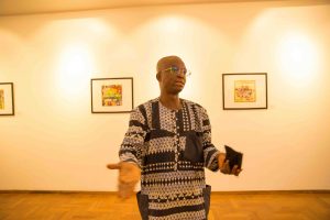 Lemi Ghariokwu during his exhibition at the Alliance France in Lagos