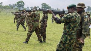 Nigerian Army officers at a shooting range