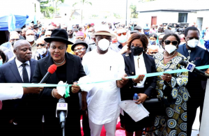 L-R: Chief Judge of Rivers State, Justice Simeon C. Amadi; Justice Mary Odili of the Supreme Court of Nigeria, Governor of Rivers State, Nyesom Ezenwo Wike; Justice Eberechi Suzzette Nyesom Wike; Deputy Governor of Rivers State, Dr. (Mrs) Ipalibo Harry-Banigo and Speaker, Rivers State House of Assembly, Rt.Hon Ikuinyi-Owaji Ibani during commissioning of National Industrial Court Judges Quarters in Port Harcourt on Thursday by the Chief Justice of Nigeria, Justice Ibrahim Tanko Muhammad ,represented by Justice Mary Odili.
