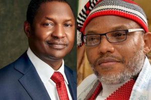 Nnamdi Kanu and Abubakar Malami. Premium Times photo