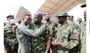 Lieutenant Abayomi Dairo, left, and other who rejoiced with him. Photo credit: TNG