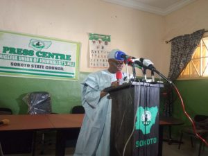 Governor Aminu Tambuwal speaking at a news conference on Monday in Sokoto,