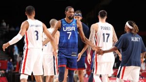 US and France basketball team during the match at Tokyo Olympics