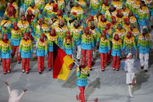 The German Tokyo 2020 Olympic team in their controversial outfit at the opening of the Games on Friday