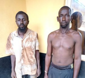 Abdulkarim Kazeem and Odoh Chukchekua, the two kidnappers arrested in Edo