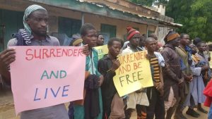 Some of the surrendered Boko Haram/ ISWAP insurgents in Bama, Borno State