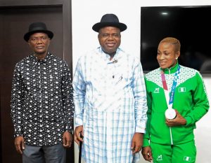 Gov. Douye Diri of Bayelsa and Bayelsa-born Tokyo Olympic silver medallist, Blessing Oborududu, one of those honoured and rewarded at the occasion