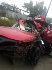 The wreckage of the vehicle which claimed the lives of the 2 Yahoo boys
