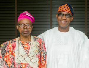 Pa Emmanuel Abiodun with his son and governor of Ogun State, Dapo Abiodun