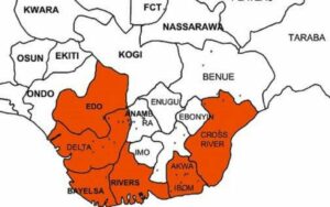 Map showing South-south of Nigeria: Group wants 2023 presidency to be zoned to South south