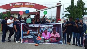 Participants at a sensitisation programme marking 2021 World Breastfeeding Week (WBW) organised by Amuwo Odofin Maternal and Child Centre (AOMCC), Festac Town on Thursday