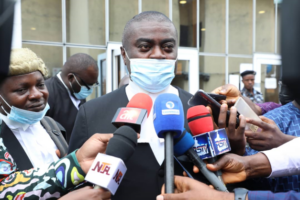 Counsel for the Government of Rivers State, Mark Agwu addressing journalists at the Federal High Court, Port Harcourt after the court on Monday dismissed FIRS application for a stay of execution over the judgment empowering Rivers State to collect VAT, other related taxes.