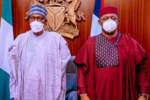 President Muhammadu Buhari and Femi Fani-Kayode at the presidential villa