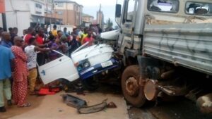 Nine feared dead as the tipper collided with two buses in the accident in Benin, Edo State