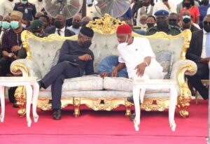 Vice President, Prof Yemi Osinbajo (left) and Governor of Rivers State, Nyesom Ezenwo Wike at the inauguration of Muhammadu Buhari Nigeria Police Special Unit Base 6, Omagwa, Rivers State on Tuesday.