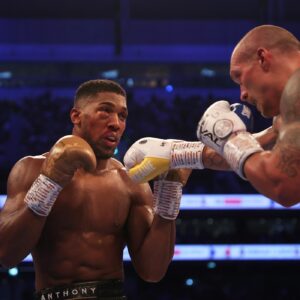 Oleksandr Usyk of Ukraine (right) claimed a stunning unanimous decision win against Joshua at Tottenham Hotspur Stadium in London.