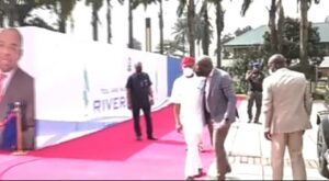 Governor Nyesom Wike who is the host, welcomes his Edo State counterpart, Godwin Obaseki