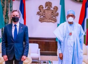 President Buhari and US Secretary of State, Anthony Blinken, at the presidential villa, Abuja on Thursday.
