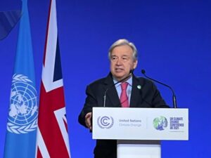 UN chief Guterres speaking at COP 26 in Glasgow, Scotland