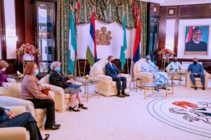 Buhari at the meeting with Blinken and other Nigeria,, US government officials