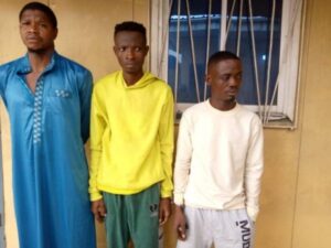 Gabriel John, Godwin Ovie - Ogbar, a suspected member of Vikings confraternity and Olaleye Alashe, a suspected member of the Aiye cult gang arrested with him