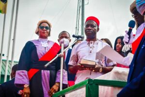 Prof Chukwuma Soludo during his inauguration in Awka, Anambra State on Thursday