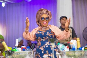 The celebrant, Mrs Toyin Olamide Machado-Onanuga giving praises to God as she celebrates her 60th birthday and also her last day in office