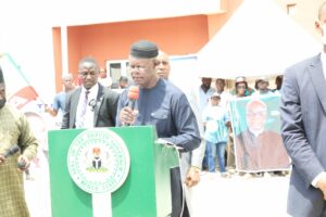 Benue State Governor represented by his deputy, Benson Abounu, speaking during the commissioning of Markurdi Mother and Child Centre