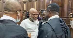 Kanu and his lawyers in court on Friday